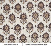 Handmade Block Print Brown Floral Viscose linen Fabric - Kusum