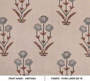 Aristan Handmade Block Print Brown Floral Pure Linen Fabric - Amitabh