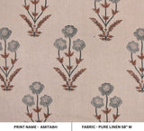 Aristan Handmade Block Print Brown Floral Pure Linen Fabric - Amitabh