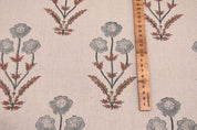 Aristan Handmade Block Print Brown Floral Pure Linen Fabric - Amitabh