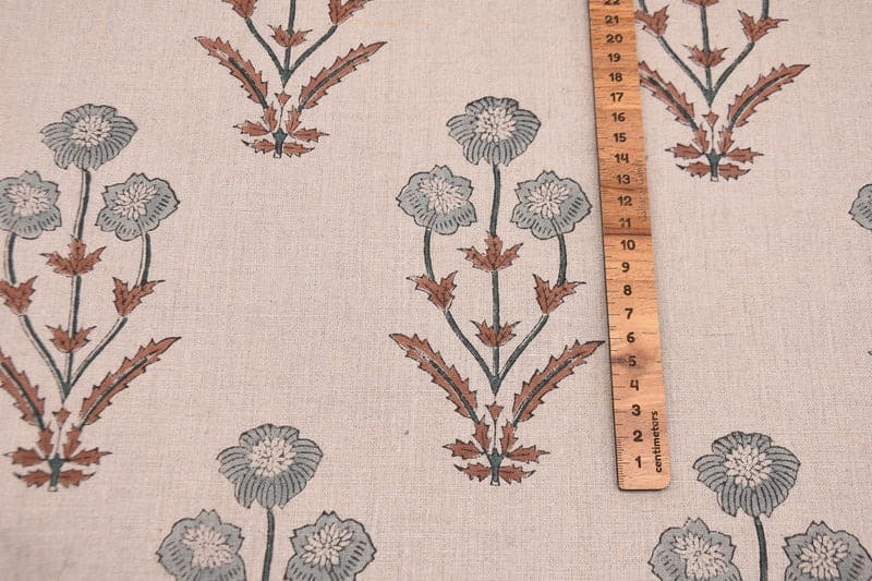 Aristan Handmade Block Print Brown Floral Pure Linen Fabric - Amitabh