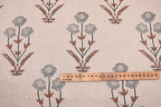 Aristan Handmade Block Print Brown Floral Pure Linen Fabric - Amitabh
