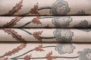Aristan Handmade Block Print Brown Floral Pure Linen Fabric - Amitabh