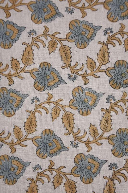 Block print Print Gray & Beige Thick Linen Fabric For Cushion - Damru