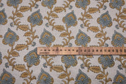 Block print Print Gray & Beige Thick Linen Fabric For Cushion - Damru