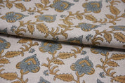 Block print Print Gray & Beige Thick Linen Fabric For Cushion - Damru