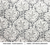Handmade Block Print Gray Off White Linen Fabric - Pushp Samhita