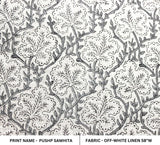 Handmade Block Print Gray Off White Linen Fabric - Pushp Samhita