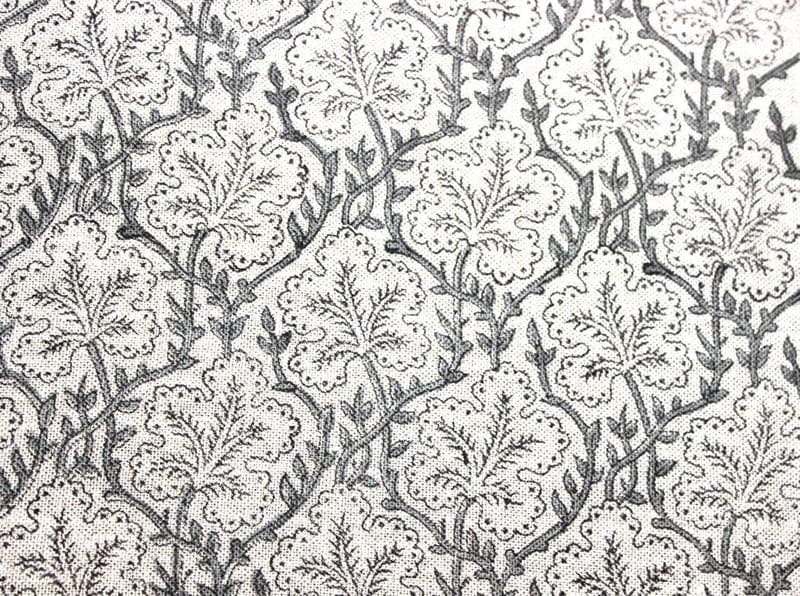 Handmade Block Print Gray Off White Linen Fabric - Pushp Samhita