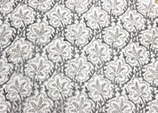 Handmade Block Print Gray Off White Linen Fabric - Pushp Samhita