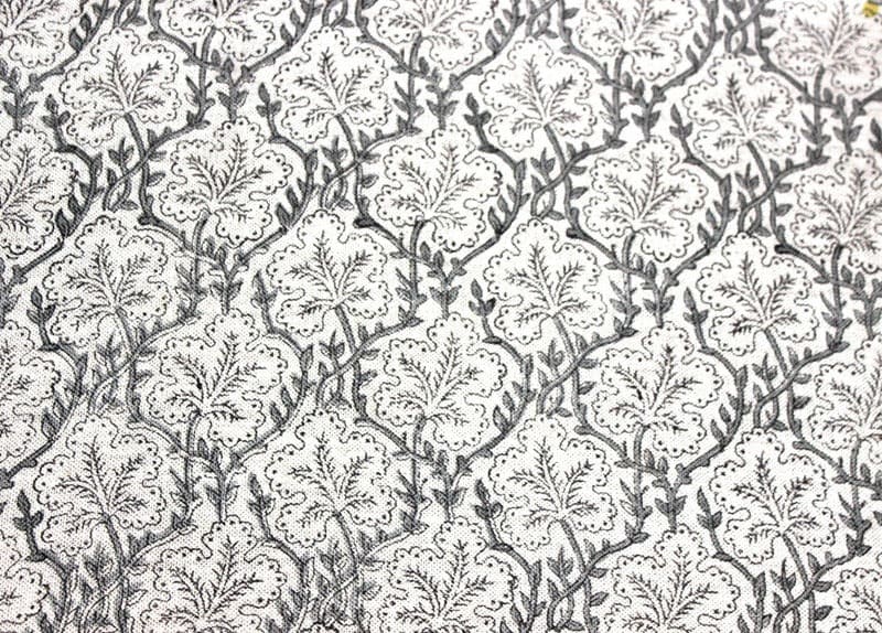 Handmade Block Print Gray Off White Linen Fabric - Pushp Samhita