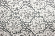Handmade Block Print Gray Off White Linen Fabric - Pushp Samhita