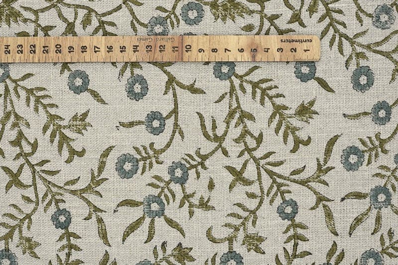 Handmade Block Print Gray Thick Linen Pure Fabric - Sehjan
