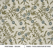 Handmade Block Print Gray Thick Linen Pure Fabric - Sehjan