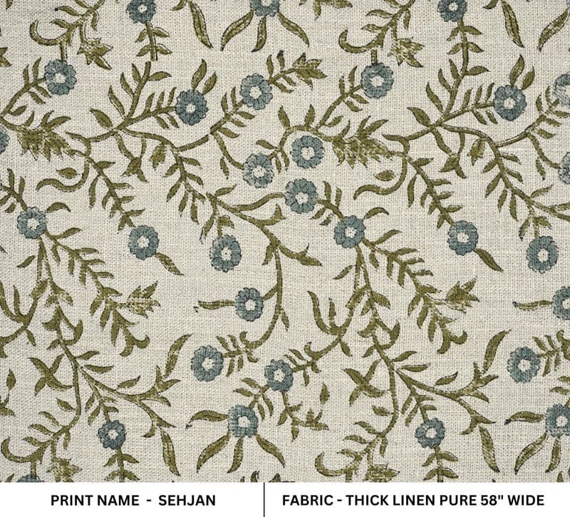 Handmade Block Print Gray Thick Linen Pure Fabric - Sehjan