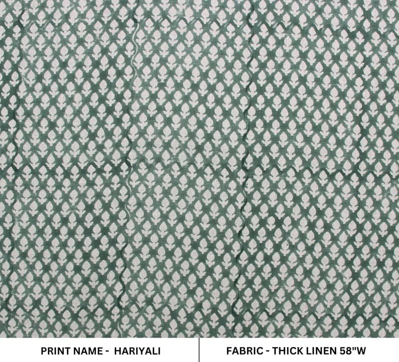 Handcrafted Block Print Gray FloralThick Linen Fabric - Hariyali