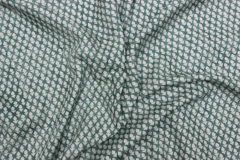 Handcrafted Block Print Gray FloralThick Linen Fabric - Hariyali