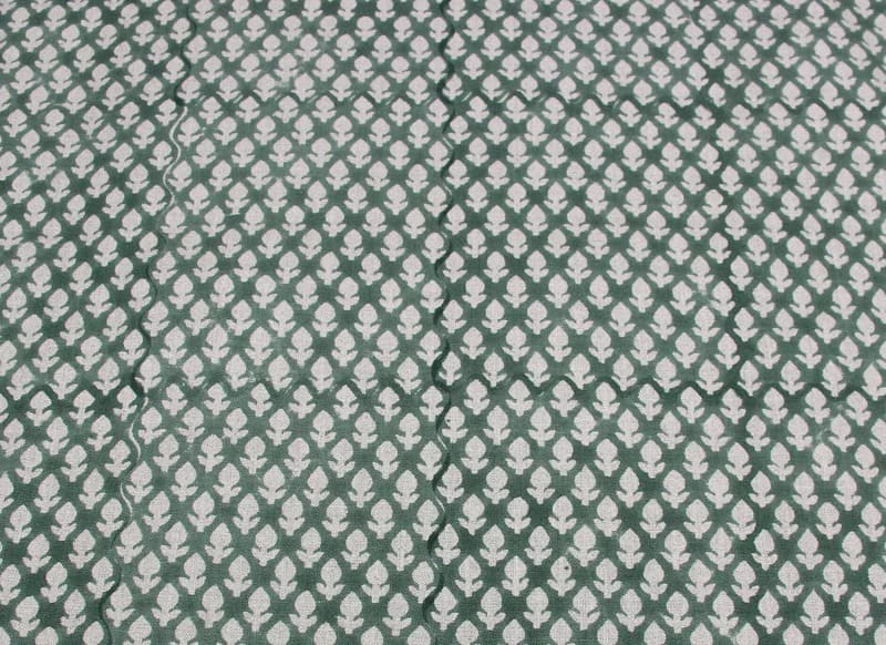 Handcrafted Block Print Gray FloralThick Linen Fabric - Hariyali