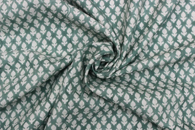 Handcrafted Block Print Gray FloralThick Linen Fabric - Hariyali