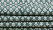 Handcrafted Block Print Gray FloralThick Linen Fabric - Hariyali