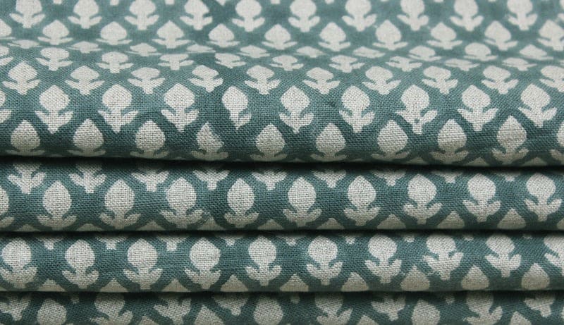 Handcrafted Block Print Gray FloralThick Linen Fabric - Hariyali