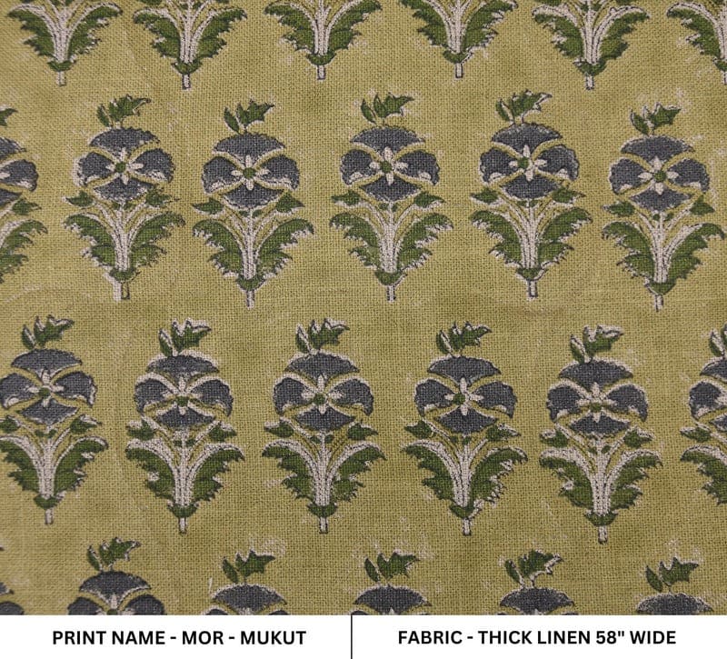 Handmade Block Printed Thick Linen Cushion Cover Fabric - Mormukut