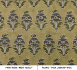 Handmade Block Printed Thick Linen Cushion Cover Fabric - Mormukut