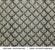Aristan Handmade Block Print Green Off White Linen Fabric - Rajputana Jaal