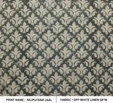 Aristan Handmade Block Print Green Off White Linen Fabric - Rajputana Jaal