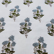 Handmade Block Print  Green Off White linen Fabric - Abhishek