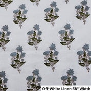 Handmade Block Print  Green Off White linen Fabric - Abhishek
