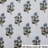 Handmade Block Print  Green Off White linen Fabric - Abhishek