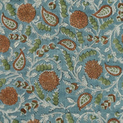 Hand Block Print Green & Grey Viscose Linen Fabric - Gopi
