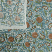 Hand Block Print Green & Grey Viscose Linen Fabric - Gopi