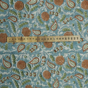 Hand Block Print Green & Grey Viscose Linen Fabric - Gopi