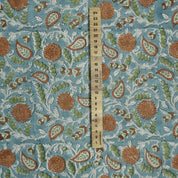 Hand Block Print Green & Grey Viscose Linen Fabric - Gopi