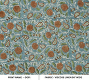 Hand Block Print Green & Grey Viscose Linen Fabric - Gopi