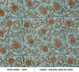 Hand Block Print Green & Grey Viscose Linen Fabric - Gopi