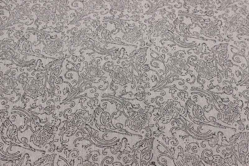 Aristanal Hand Block Print Grey Thick Linen Fabric - Sanganer Jaal