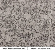 Aristanal Hand Block Print Grey Thick Linen Fabric - Sanganer Jaal