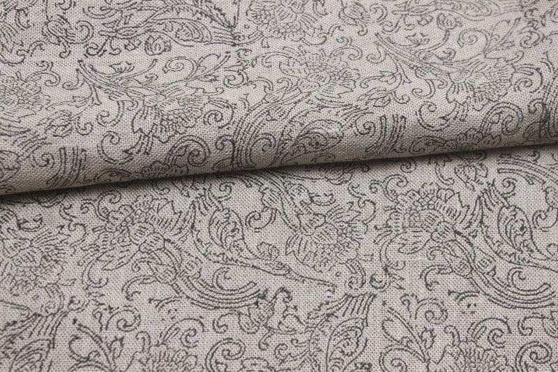 Aristanal Hand Block Print Grey Thick Linen Fabric - Sanganer Jaal