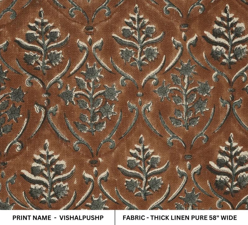 Handcrafted Block Print Grey Thick Linen Pure Fabric - Vishalpushp