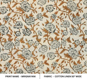 Premium Hand Block Print Mustard Cotton Linen Fabric - Mrignayani