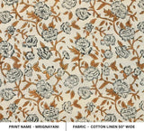 Premium Hand Block Print Mustard Cotton Linen Fabric - Mrignayani