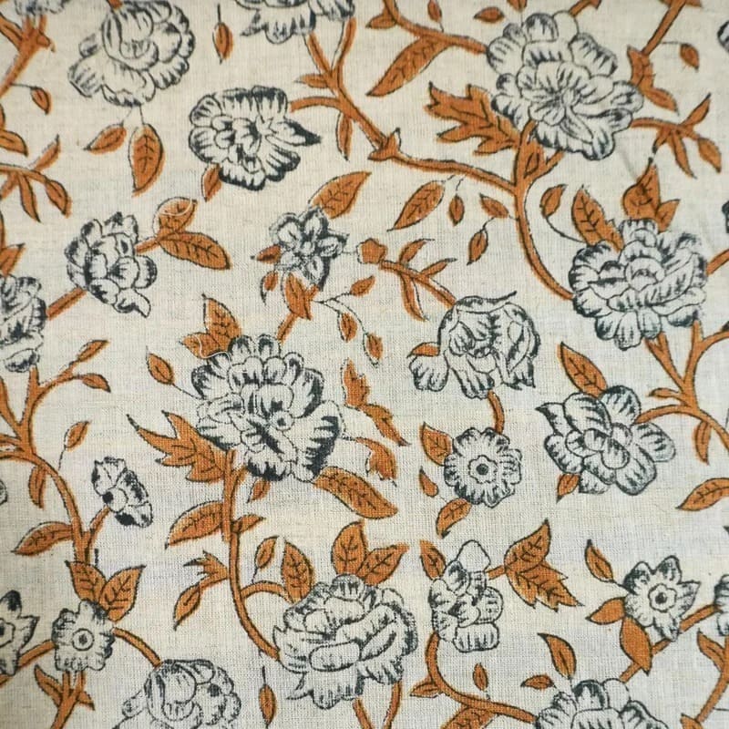 Premium Hand Block Print Mustard Cotton Linen Fabric - Mrignayani