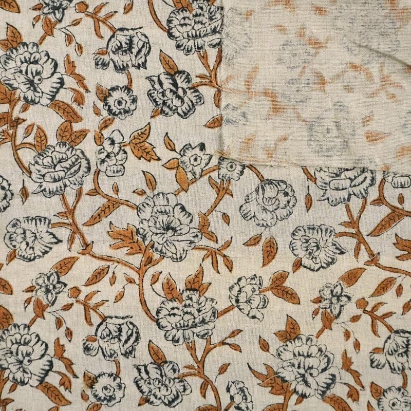 Premium Hand Block Print Mustard Cotton Linen Fabric - Mrignayani