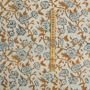 Premium Hand Block Print Mustard Cotton Linen Fabric - Mrignayani