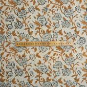Premium Hand Block Print Mustard Cotton Linen Fabric - Mrignayani