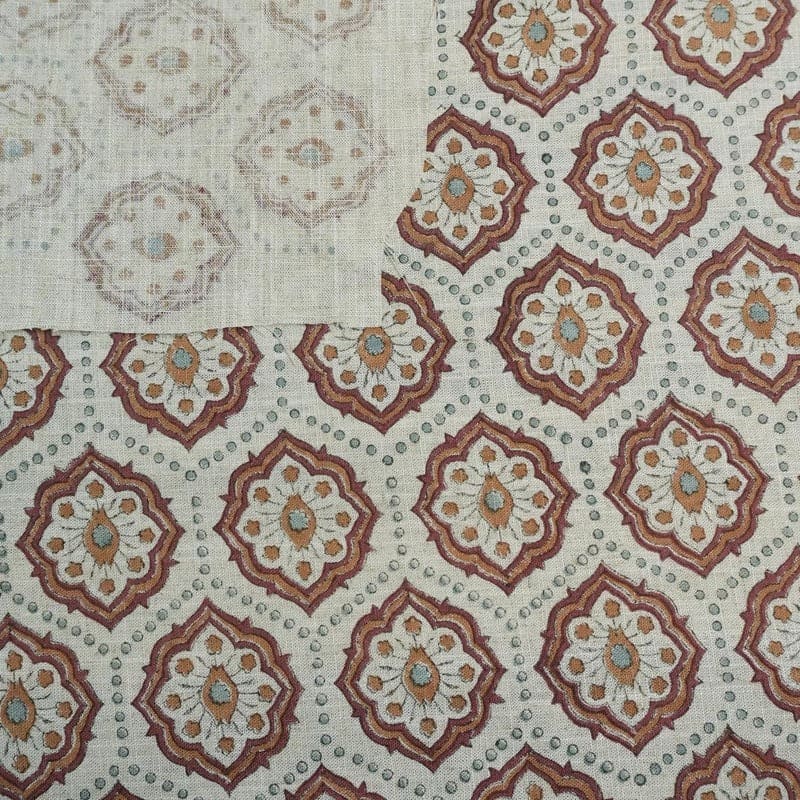 Handcrafted Block Print Mustard Viscose Linen Fabric - Charkha