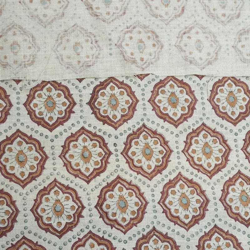 Handcrafted Block Print Mustard Viscose Linen Fabric - Charkha